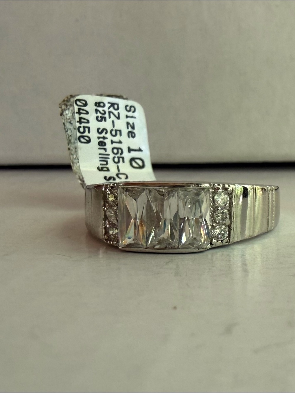 NOS Sterling Silver White CZ Three-Stone Ring - Size 10